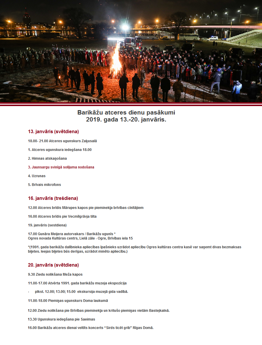 Barikāžu atceres dienas pasākumi 2019